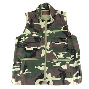 Vintage Weather Rite Mens L Camo‎ Vest Hunting Outdoor Green Tan 10 Pockets